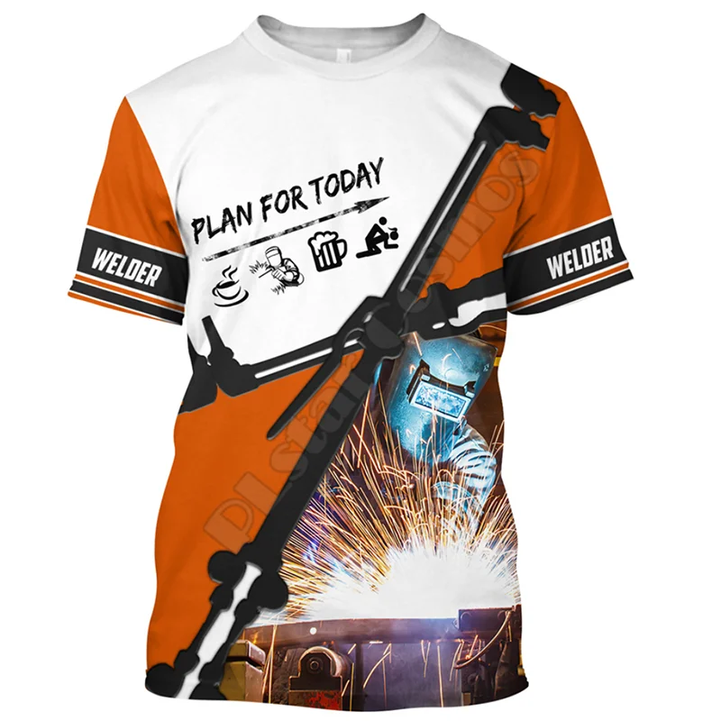 

New Men's T-shirt Welder Shirt Workwear Men Oversized Casual Short Sleeve Tees Summer Cotton Streetwear Tops Daily Pulloverlarge