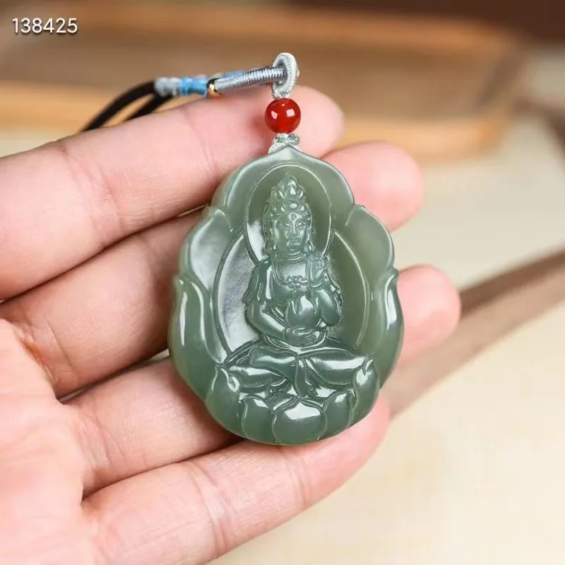 Новый натуральный 100% настоящий голубой белый нефрит гравировка Гуаньинь кулон