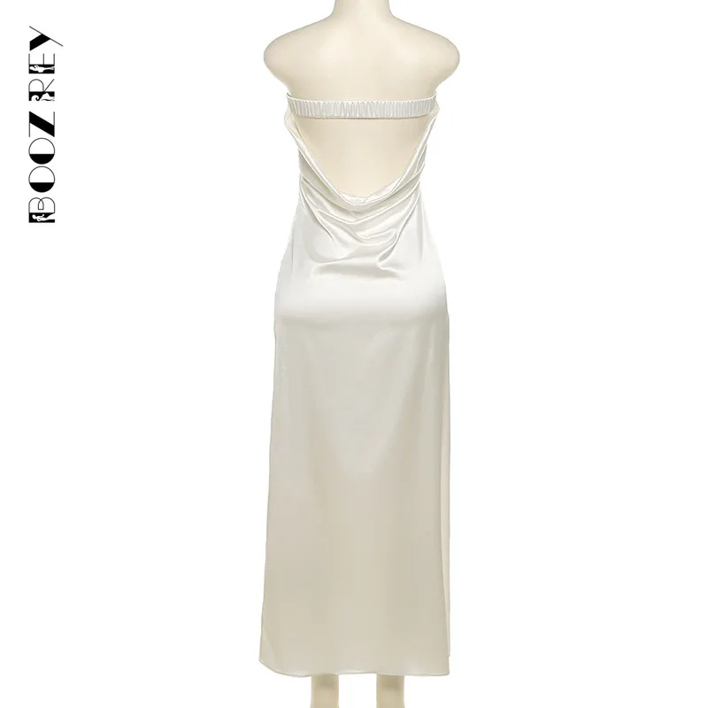 Пикантное однотонное платье миди BoozRey без бретелек с открытой спиной для женщин