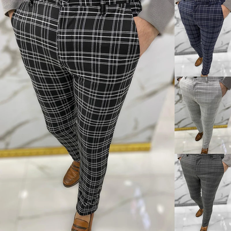 

Fashion Men Pants Clothes Plaid Design Trousers Slim Fit Classic Vintage Suit Male Socail Party Stylish Streetwear Male Clothes