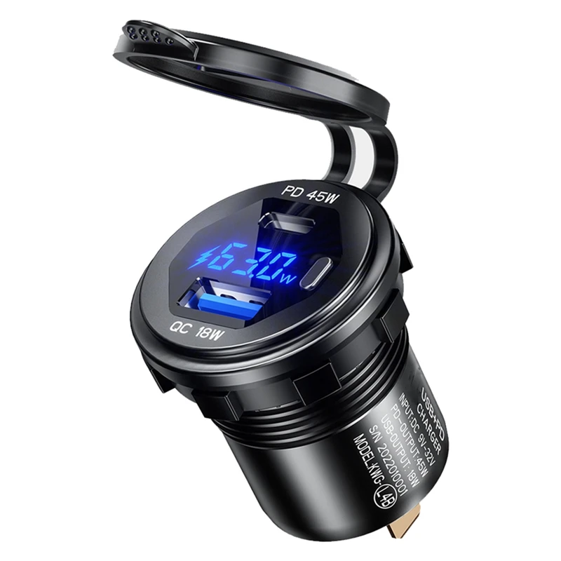 Металлическая розетка для автомобильного зарядного устройства Fast Charge 3.0 и PD Type C45W