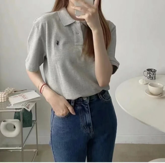 Корейская рубашка-поло sle Pony Paul женская футболка с отложным воротником и коротким