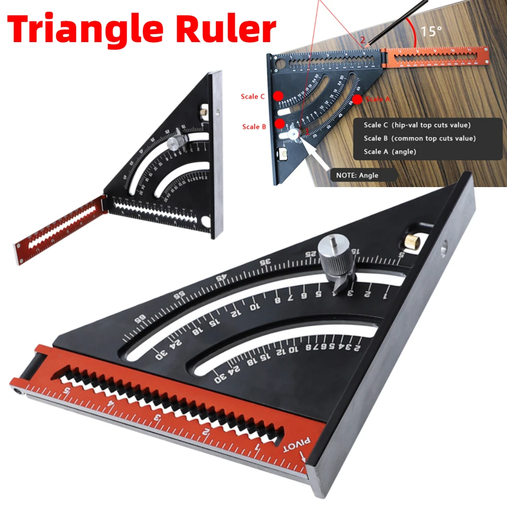 

6-дюймовый деревообрабатывающий измерительный инструмент из алюминиевого сплава, треугольная линейка, регулируемый угол позиционирования с гониометром для плотника