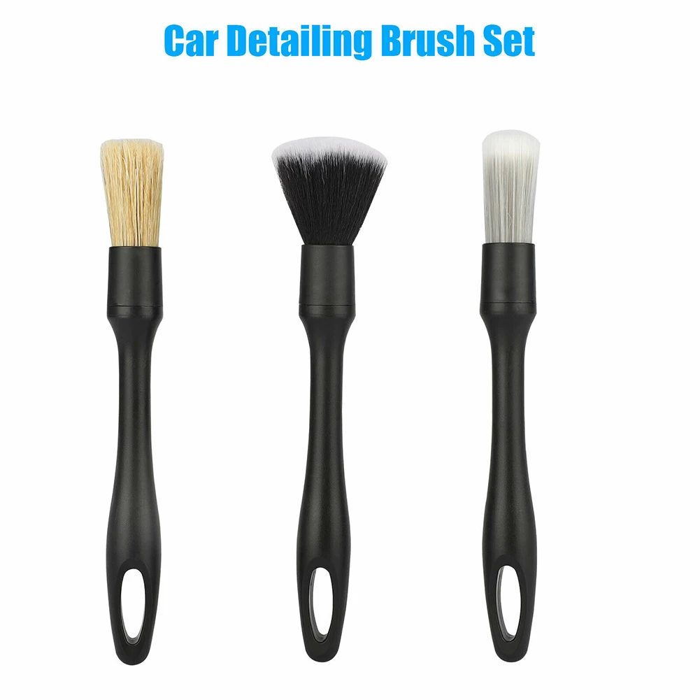 Kit Car Detail Brush Motorcycles Wash 225mm Long 3pcs/Set Black Engine Wheel Clean Fiber Soft Hair Wet And Dry