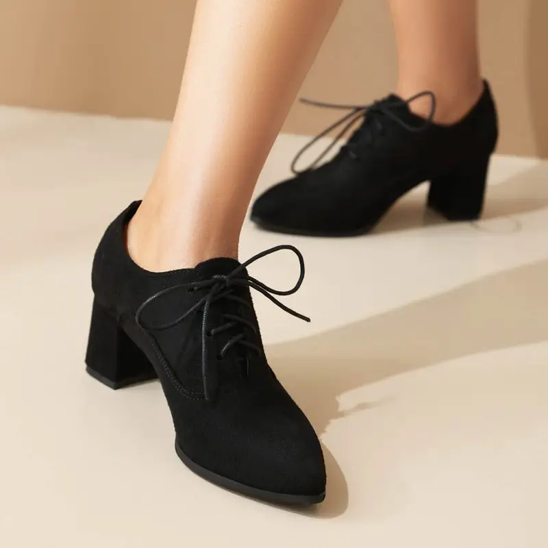 SIMLOVEYO/женские туфли-лодочки с острым носком на блочном каблуке 6 см со шнуровкой 47