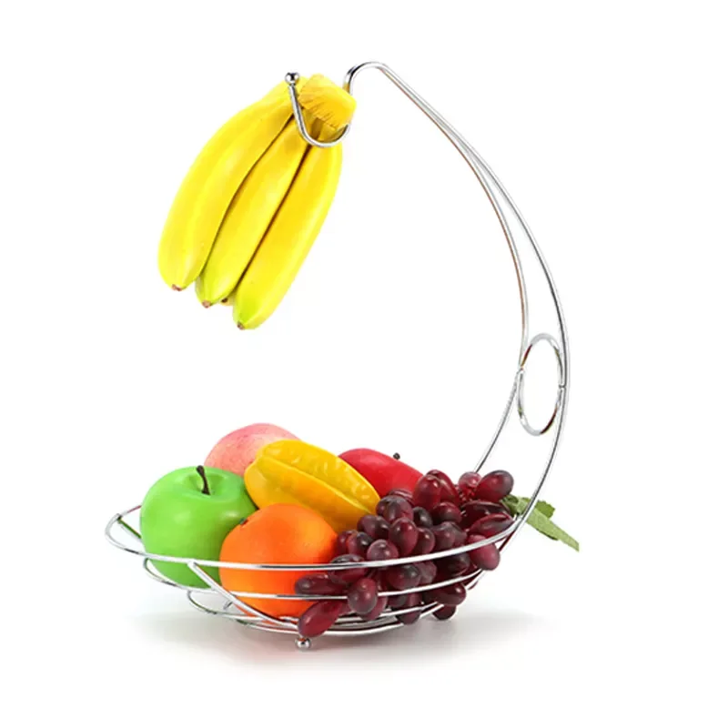

2023 2 in 1 Fruit Basket Banana Hanger Fruit Bowl Iron Holder Storage Basket Stand Hook Kitchen Storage Fruit storagestorage ho