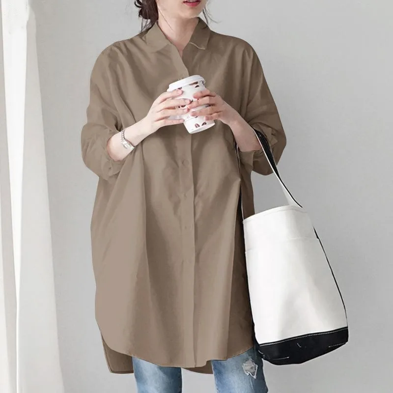 

Oversize Long Shirt Women Tops 2022 New Autumn Spring Long Sleeve Shirt Casual Loose Fashion Irregular Solid White Clothes 24161