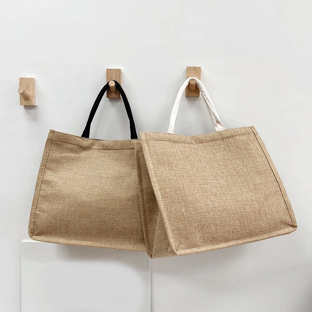 

Linen Beach Bag Top Handle Women Handbag Purse Large Capacity Hasp with Compartment Satchel Bag for Holiday Travel