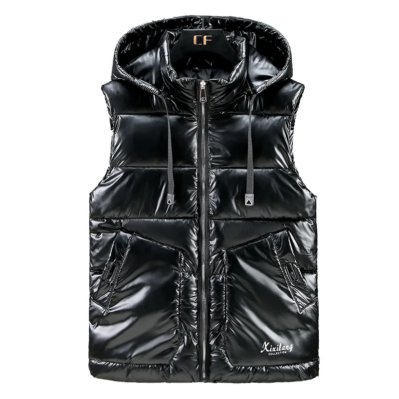 Winter Men's Jacket Vest New Solid Color Down Cotton Vest Thermal Vest Trendy Fashion High Street Zipper Hooded Men's Clothing