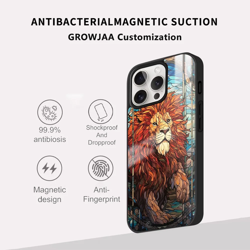 Art Lion Tiger Animal Phone Case For iPhone 16 15 14 13 12 11 Pro Max Plus Mini Magsafe Mirror Wireless Magnetic Funda