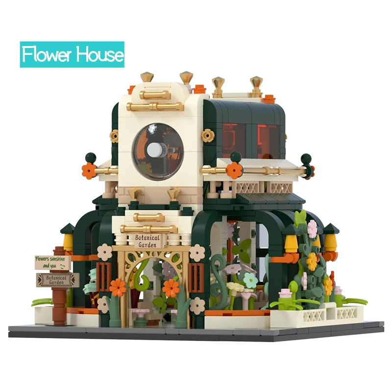 

Creative Street View Botanical Garden Bouquet Flower House With Lights Building Blocks Home Decoration Toys For Adult Kids Gifts