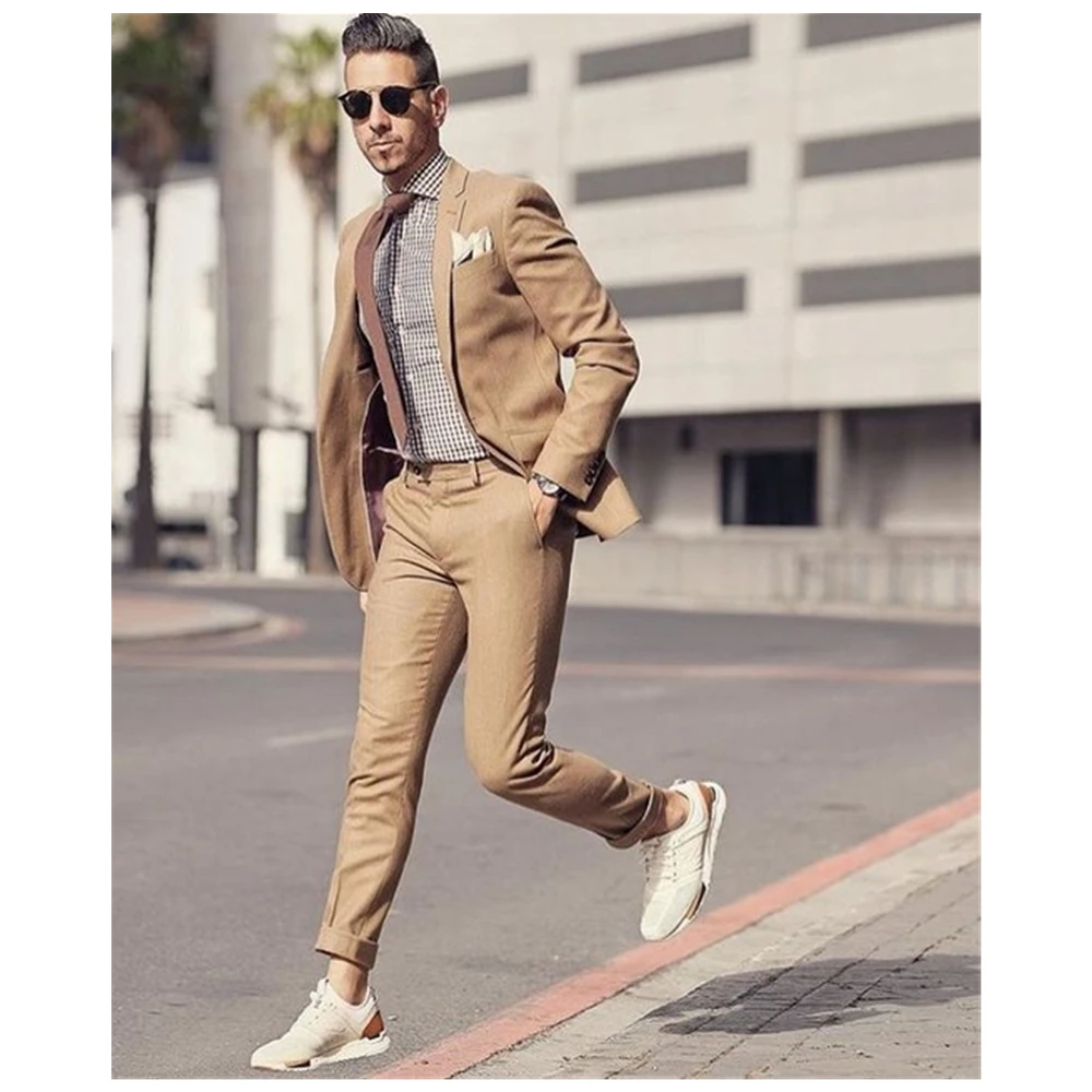 

2022 New Arrival Men's Notch Lapel Khaki Suits Hot Selling Custom Made One Button Handsome Casual Wear Blazer 2 Pieces Skinny