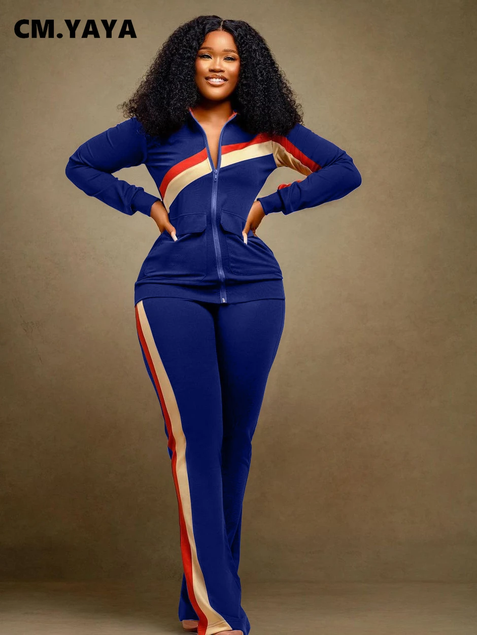 

Женский комплект из двух предметов CM.YAYA, элегантный тренировочный костюм в стиле пэчворк, на молнии, спортивный костюм для активного отдыха,...