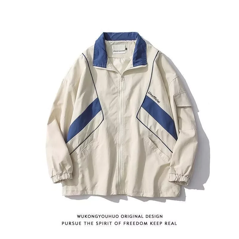 

American Retro Tactical Jacket Men's Japan Color Matching High Street Loose Casual Sports Baseball Uniform Preppy Hip Hop Coat