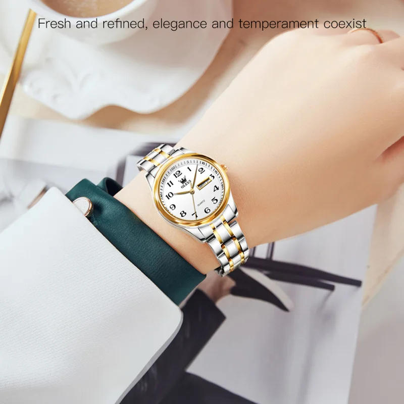 OLEVS 5567 Quartz Trendy Luxury Women Wristwatch Alloy Strap Casual Waterproof Watches for Women Calendar Week Display enlarge