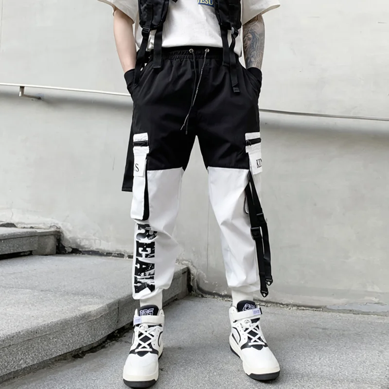

2022 New Joggers Cargo Pants for Men Casual Hip Hop Pocket Male Trousers Sweatpants Streetwear Ribbons Techwear Pant soveralls