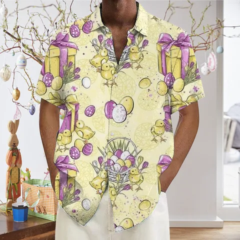 Новогодняя мужская рубашка, Мужская Пасхальная рубашка с цифровым 3D принтом и коротким рукавом, топ, рубашка, темная рубашка с длинным рукавом для мужчин