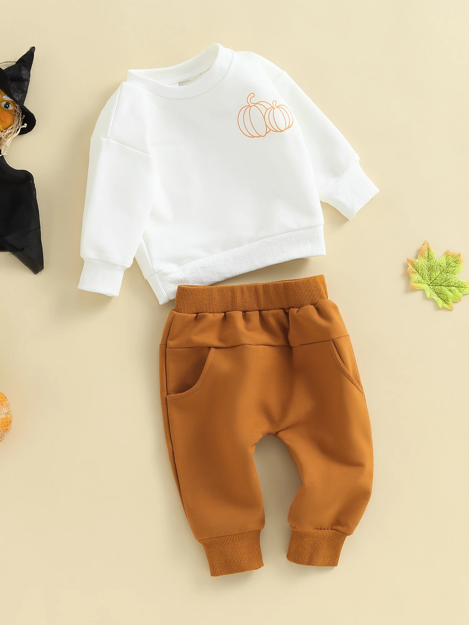 

Adorable Halloween Costume for Baby Boys - Long Sleeve Pumpkin Print Pullover Sweatshirt and Casual Pants Set for Newborns and
