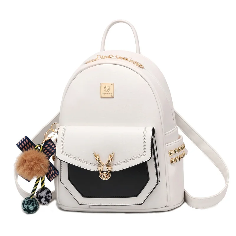 

Women Chrimas Deer Lock Gifts Backpacks Students Brown School Bags for Teenage Girls Vintage Laptop Leather Big Travel Backpack