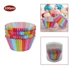 100 шт. Радужная бумажная коробка для торта, кексов, подложка для выпечки, маффинов, поднос для торта, формочка, Инструменты для декорирования бумага для кексов
