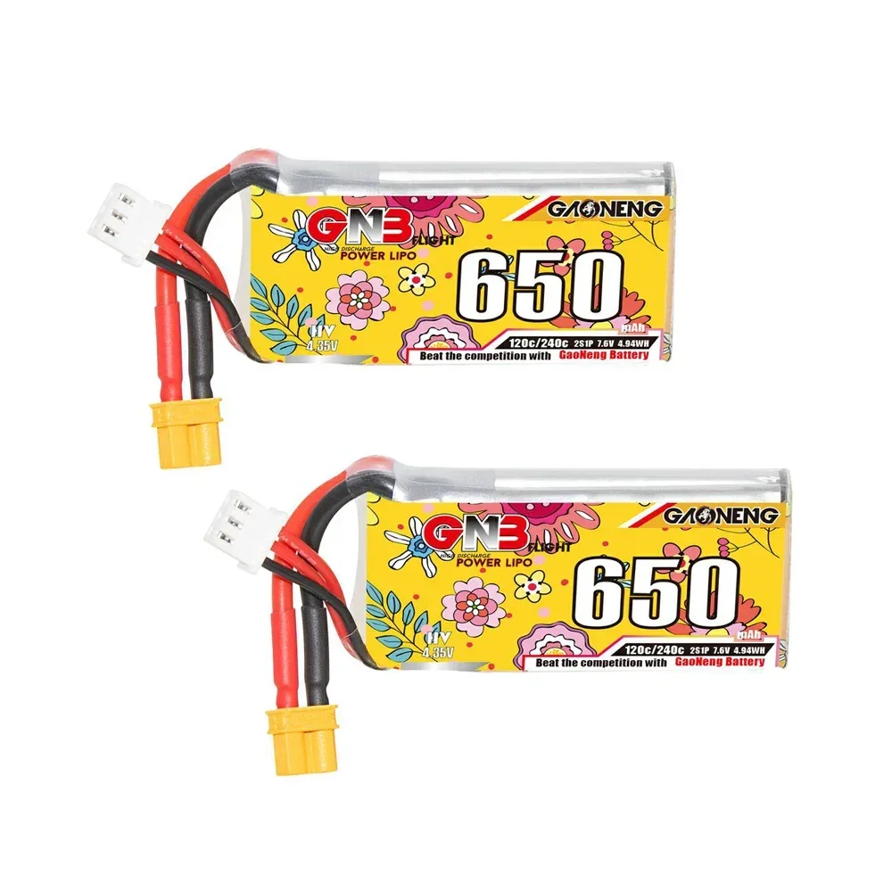

2PCS GAONENG GNB 650mAh 2S1P 7.6V 120C HV Lipo Battery XT30/JST Plug For FPV Racing Drone 4 Axis RC Quadcopter RC Drone Parts