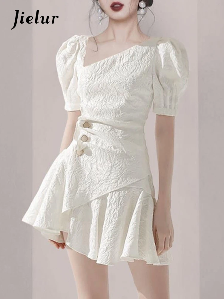 

Элегантные вечерние мини-платья Jielur, женское летнее приталенное винтажное повседневное цельное платье с пышными рукавами, офисное корейск...