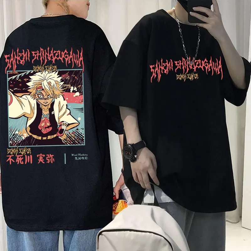 

Anime Demon Slayer Shinazugawa Sanemi Double Sided Print T-shirt Kimetsu No Yaiba T Shirts Summer Men Fashion Manga Loose Tshirt