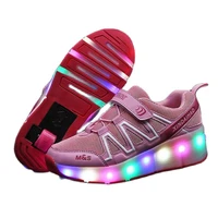 size 28 40 children led glowing roller skates with wheel usb charging kids illuminated sneaker boys girls light up shoes