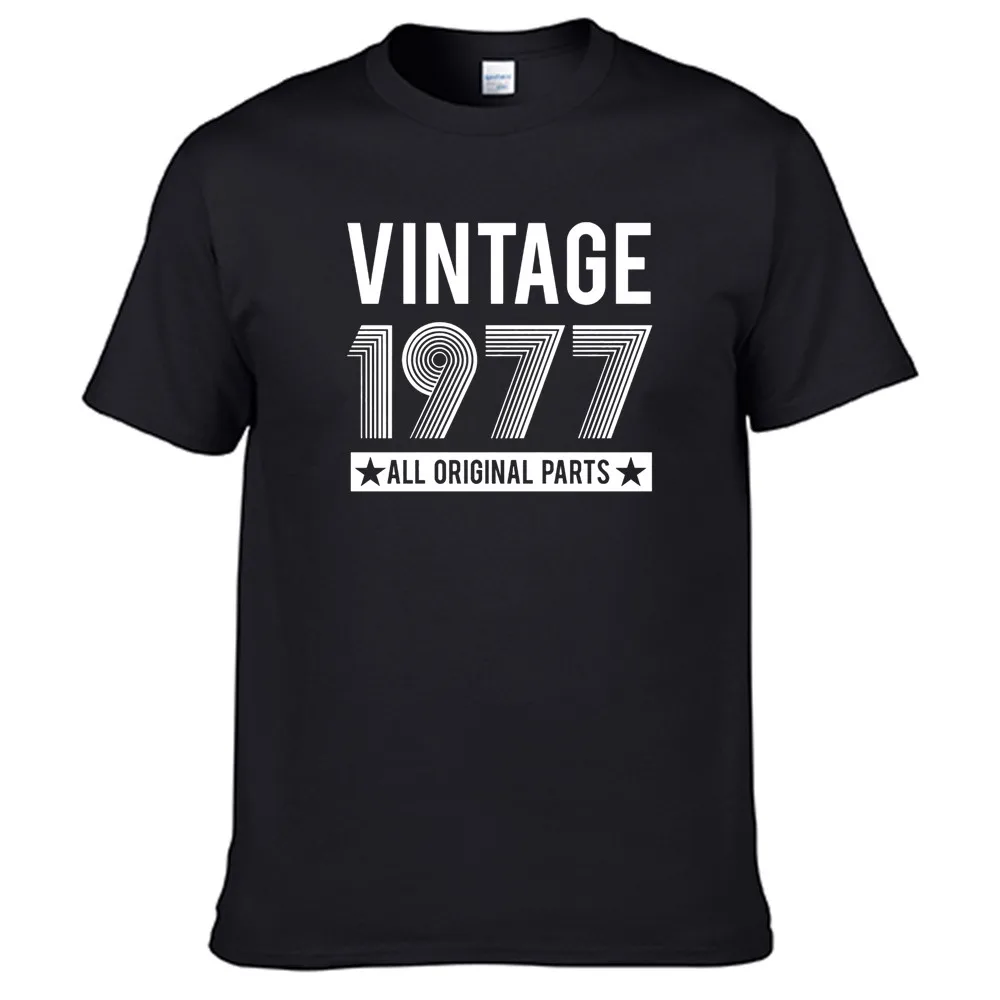 

Vintage 1977 All Original Parts Men Women Summer 100% Cotton Black Tees Male Newest Top Popular Normal Tee Shirts Unisex