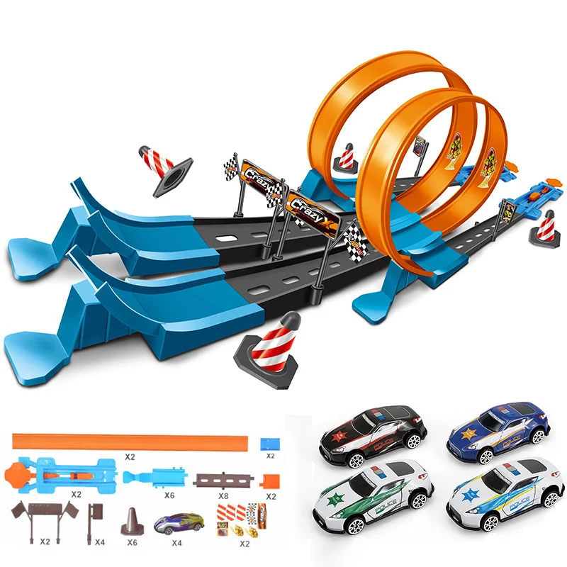 

New Stunt Speed Double Car Model Racing Track Diy Assembled Rail Kits Catapult Rail Car Racing Boy Toys For Children Kid Gifts