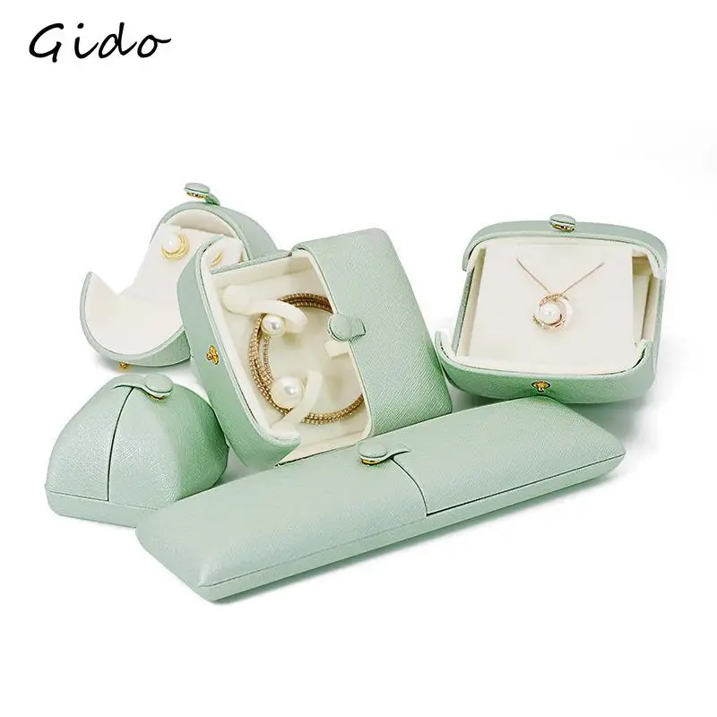

Pu Leather Double Open Jewelry Storage Box Tender Green Reticulated Proposal Ring Box Pearl Necklace Collection Box