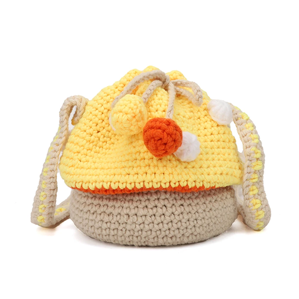 

Women Fashion Knit Mushroom Crossbody Bags Female Contrast Color Mini Coin Purse