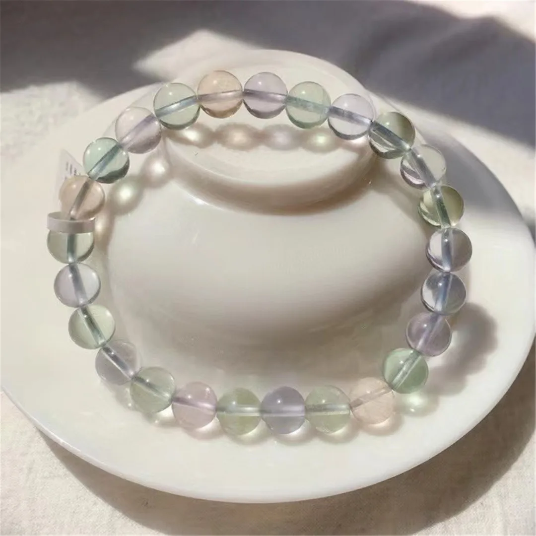 

7mm Natural Colorful Fluorite Stone Bracelet Jewelry For Women Men Healing Love Gift Beauty Crystal Beads Gemstone Strands AAAAA