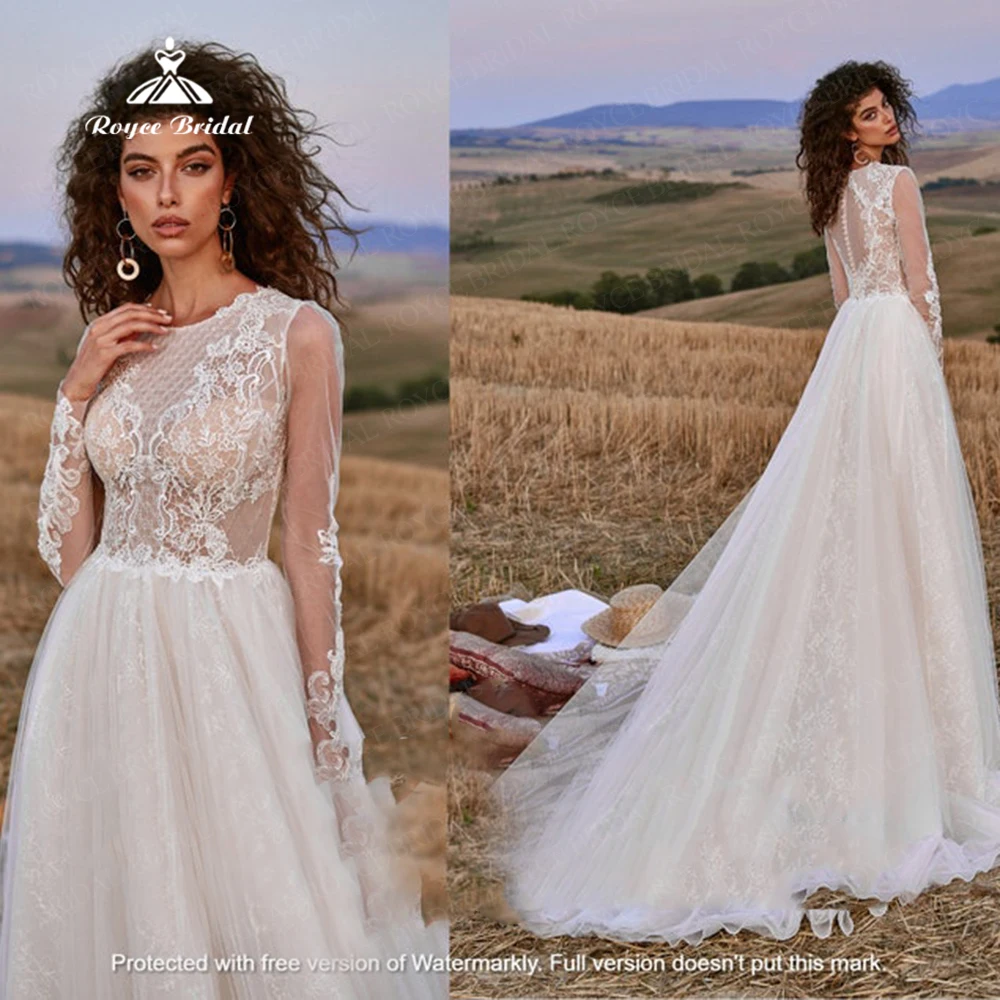 

Boho Vestidos Baratos Con Earrings O Neck Wedding Dress Long Sleeve Party Dress Tulle Court Train Vestido De Noivas De 2023