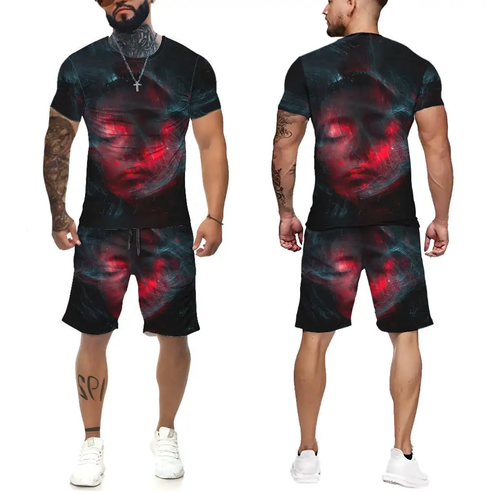 

Футболка мужская оверсайз с 3D-принтом, спортивные штаны, шорты с коротким рукавом, одежда в ретро стиле, 2XL2022Summer