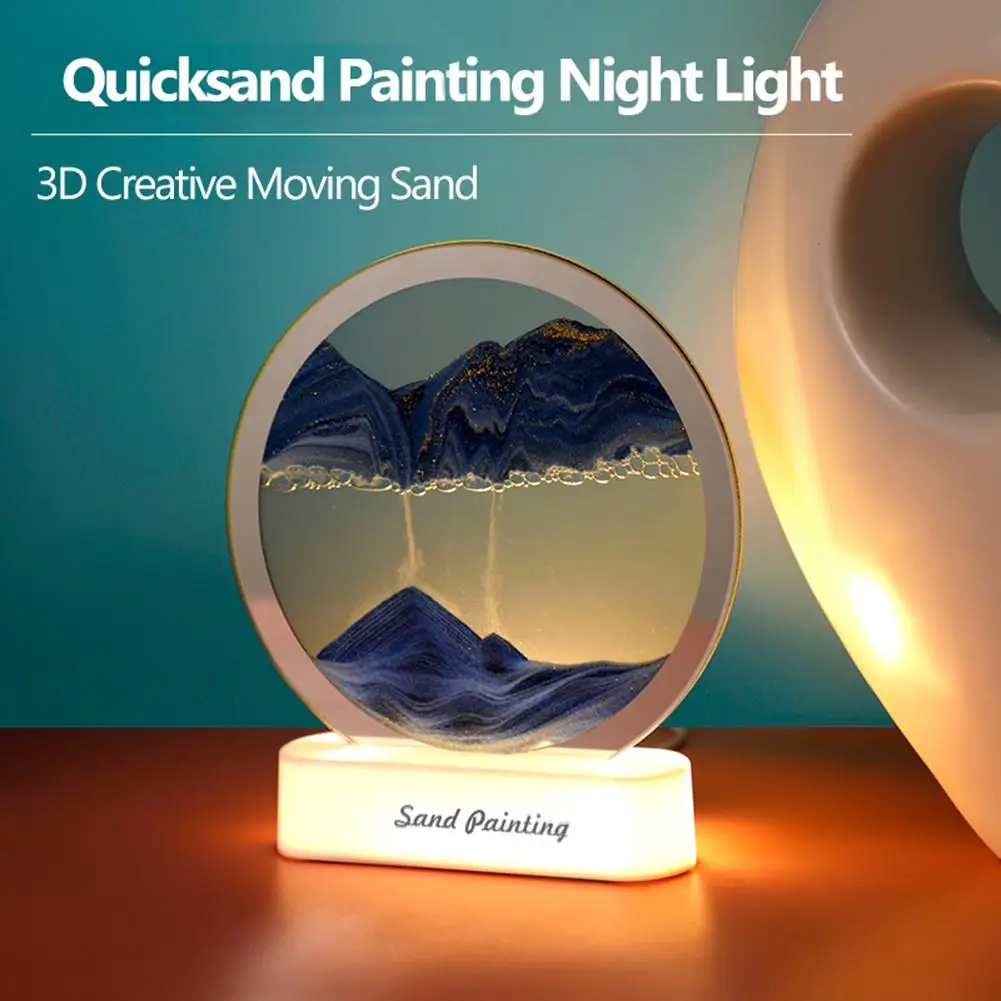 

Round Quicksand Night Light Moving Sand Painting Table Lamp 3d Landscape Sand Art Office Home Decor Gifts