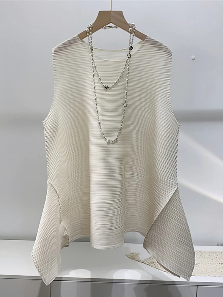 Женская футболка без рукавов GVUW плиссированная с круглым вырезом и