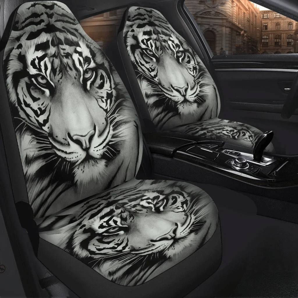 

Чехлы на сиденья автомобиля с изображением тигра белого животного, комплект из 2 универсальных защитных чехлов на передние сиденья