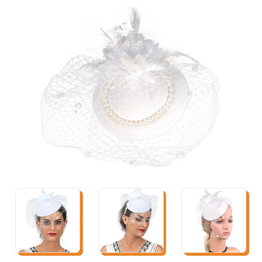 

Женская сетчатая шляпа с жемчужинами, кружевной головной убор, свадебная маленькая Вуалетка, украшение для невесты из белой ткани, свадебный головной убор для невесты