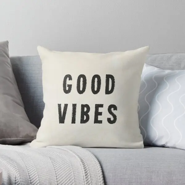 

Grungy Distressed Ink Good Vibes Black Printing Throw Pillow Cover Home Sofa Decor Soft Fashion Cushion Pillows not include