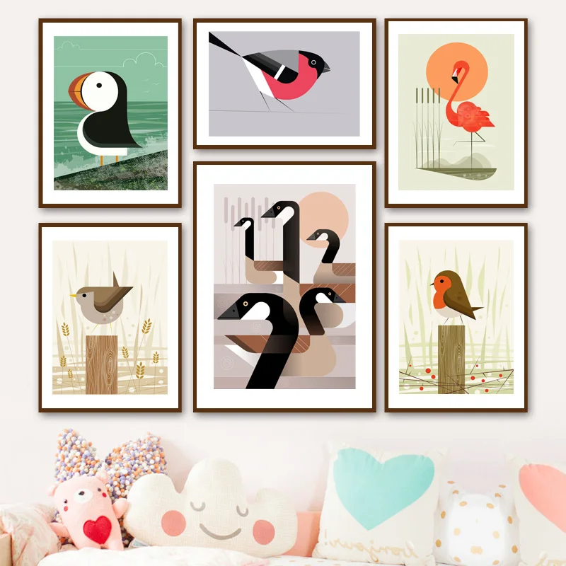 Картина на холсте Puffin Heron Wren с изображением фламинго Geese совы птицы скандинавские