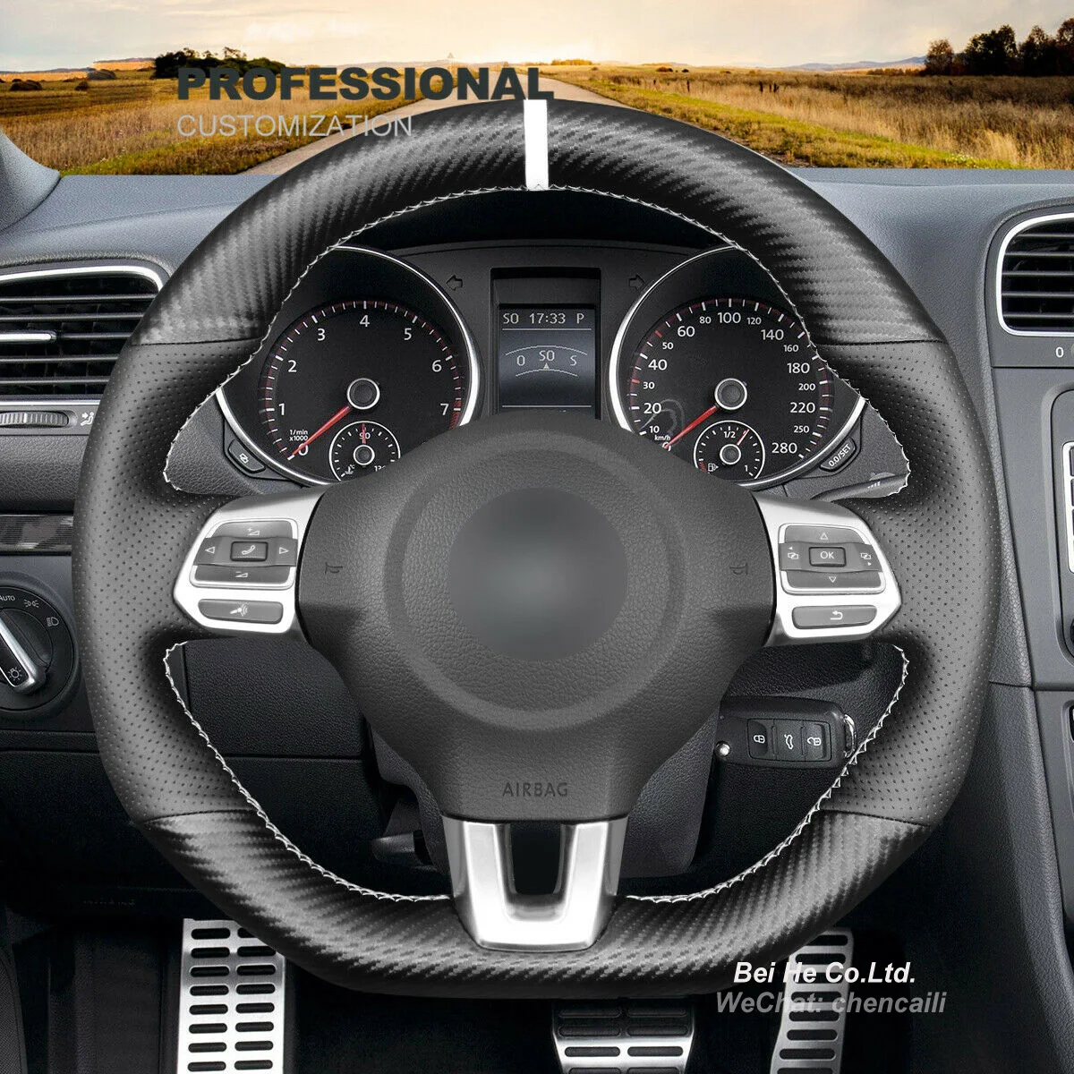 

Customized Non-slip PU Carbon Fiber Leather Car Steering Wheel Cover Wrap For VW Golf R GTI Jetta Tiguan Interior Accessories