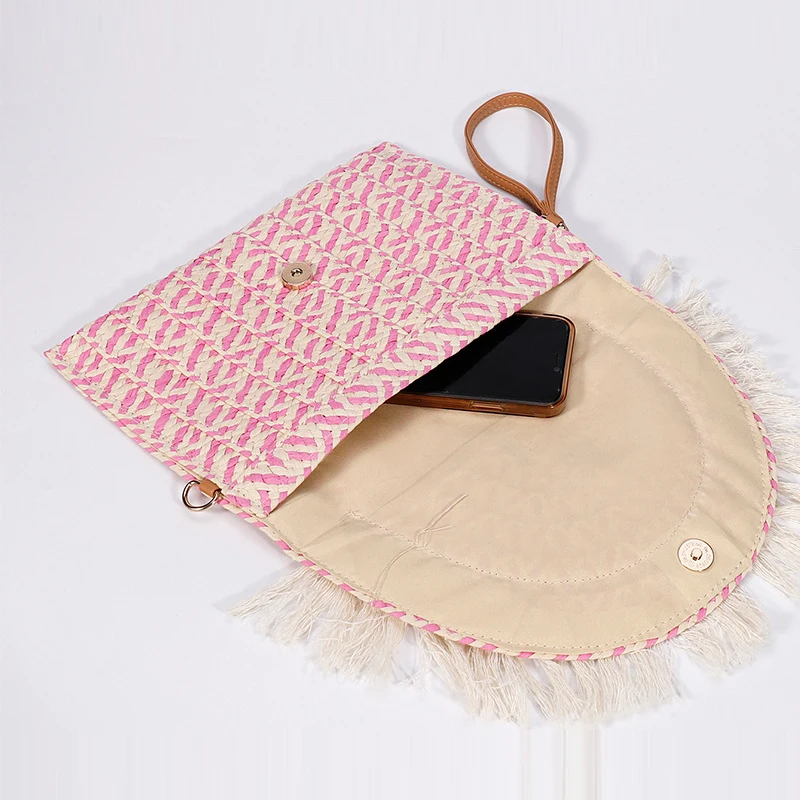 Woven Straw Bag Tassel Messenger Bags for Women Summer Paper Rope Purses and Handbags Designer Shoulder Crossbody Bag Clutch New