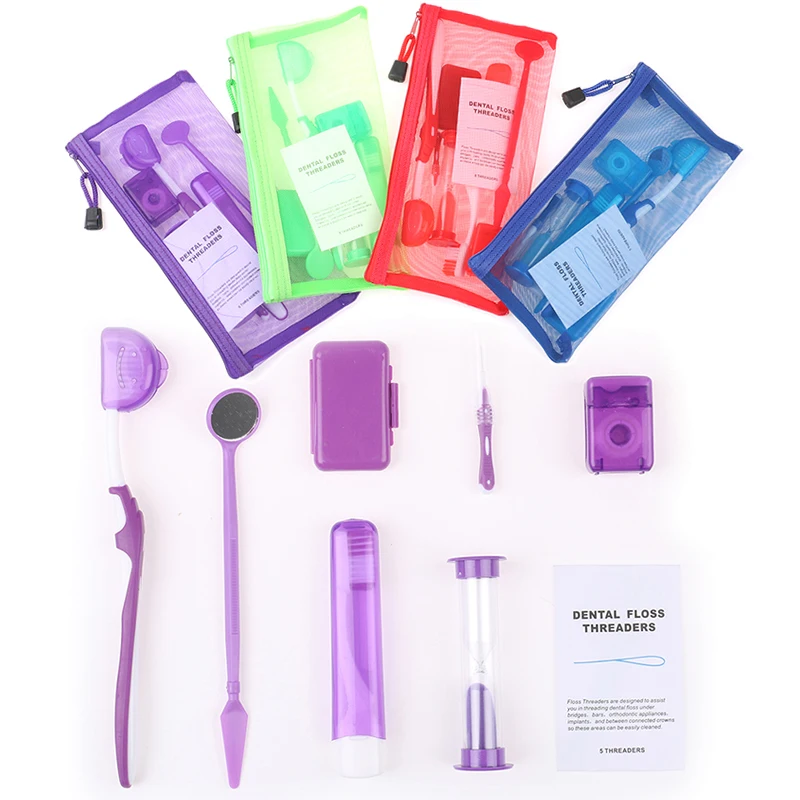 

8Pcs Dental Teeth Orthodontic Kits Oral Cleaning Care Whitening Tool Suit Interdental Brush Floss Thread Wax Mirror
