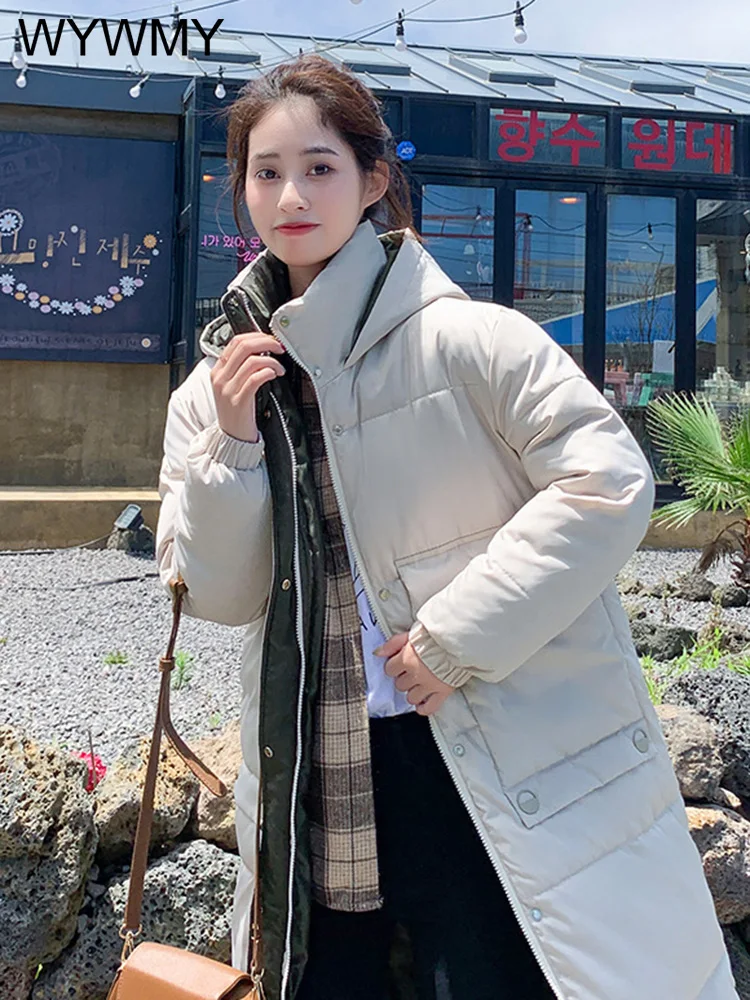WYWMY Long Winter Jacket Women Hooded Parka Casual Slim Woman Winter Coat Jacket Padded Outwear Coat Women Warm Puffer Jacket
