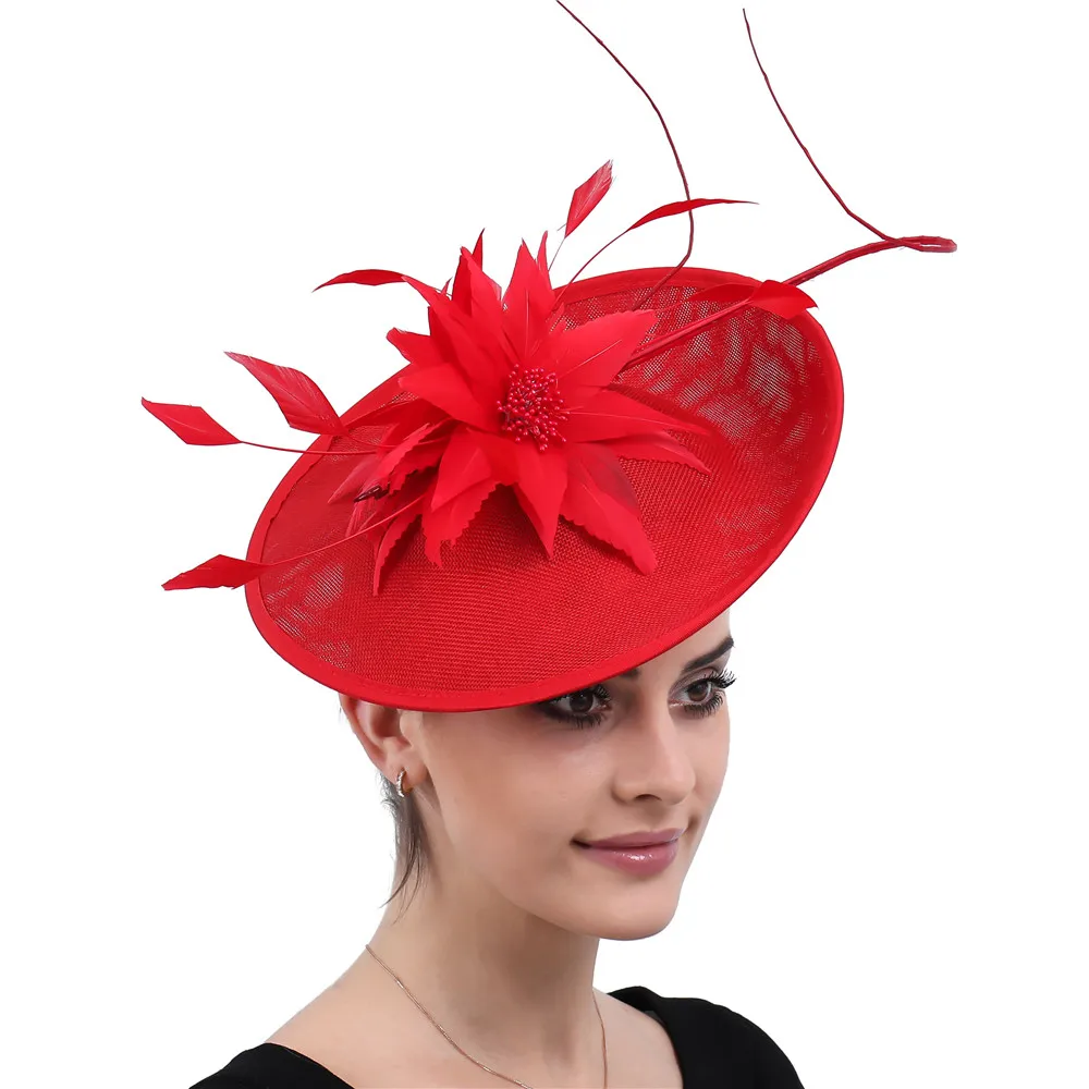 

Fancy Feather Hair Accessories Headband Imitation Sinamay Millinery Big Fascinators Hat Womens Elegant Wedding Event Headpiece