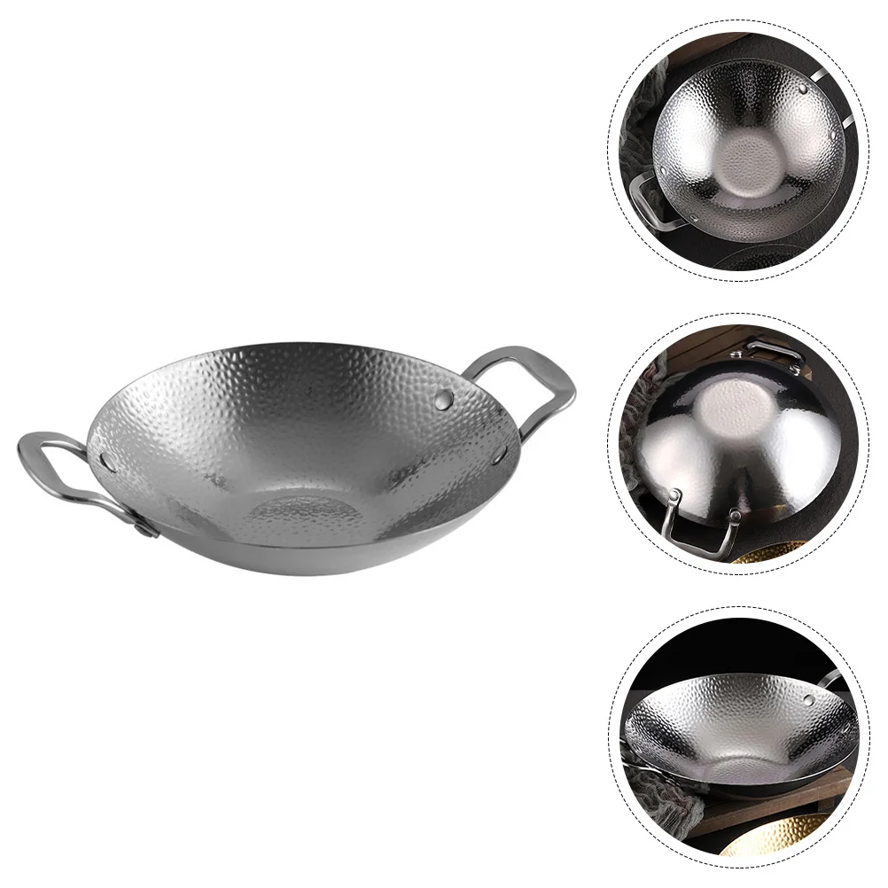 

China Large Stainless Steel Pot Double Handle Pans Korean Cookware Kitchen Big Cooking Ramen Home Small Flat Bottom Wok