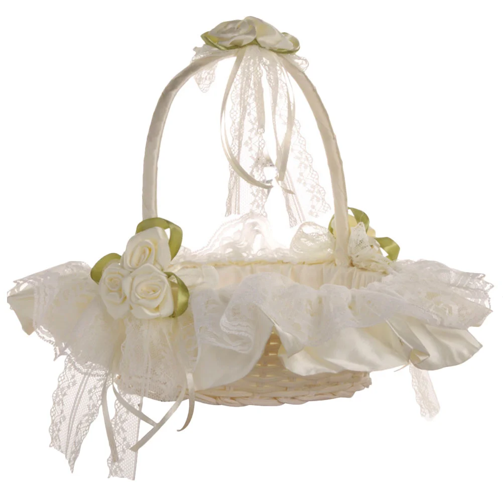 

Candy White Flower Girl Basket Small Maid Honor Bridesmaid Accessories Wedding Gathering