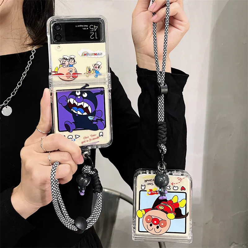 

Cartoon Germ Lanyard Phone Case for Samsung Galaxy Z Flip 3 Z Flip 4 Hard PC Back Cover for ZFlip3 ZFlip4 Case Shell