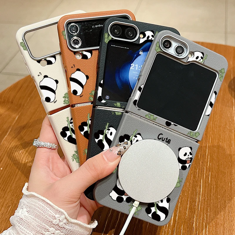 Чехол для Samsung Galaxy Z Flip6 Flip5 Flip4 магнитный чехол с бамбуковой пандой мягкий